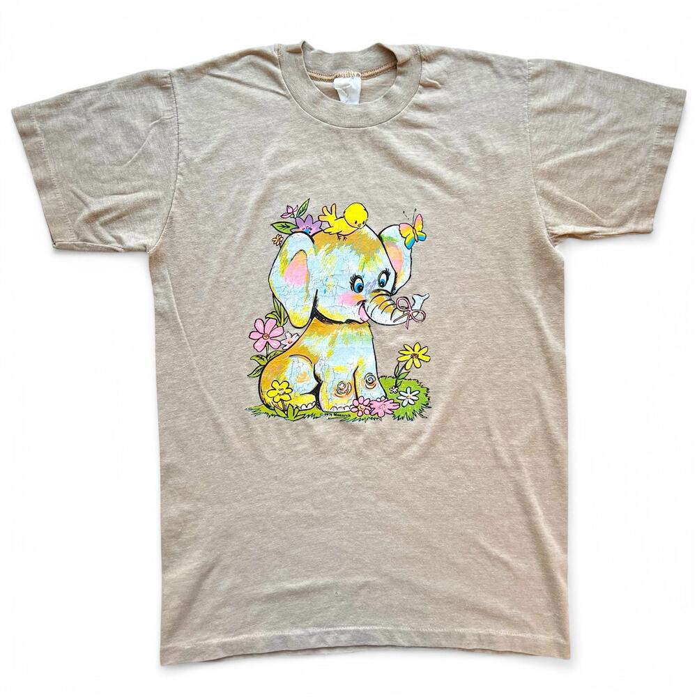 True Vintage 70s Trippy Rainbow Elephant Nature Cartoon T Shirt Flowers Hippie M